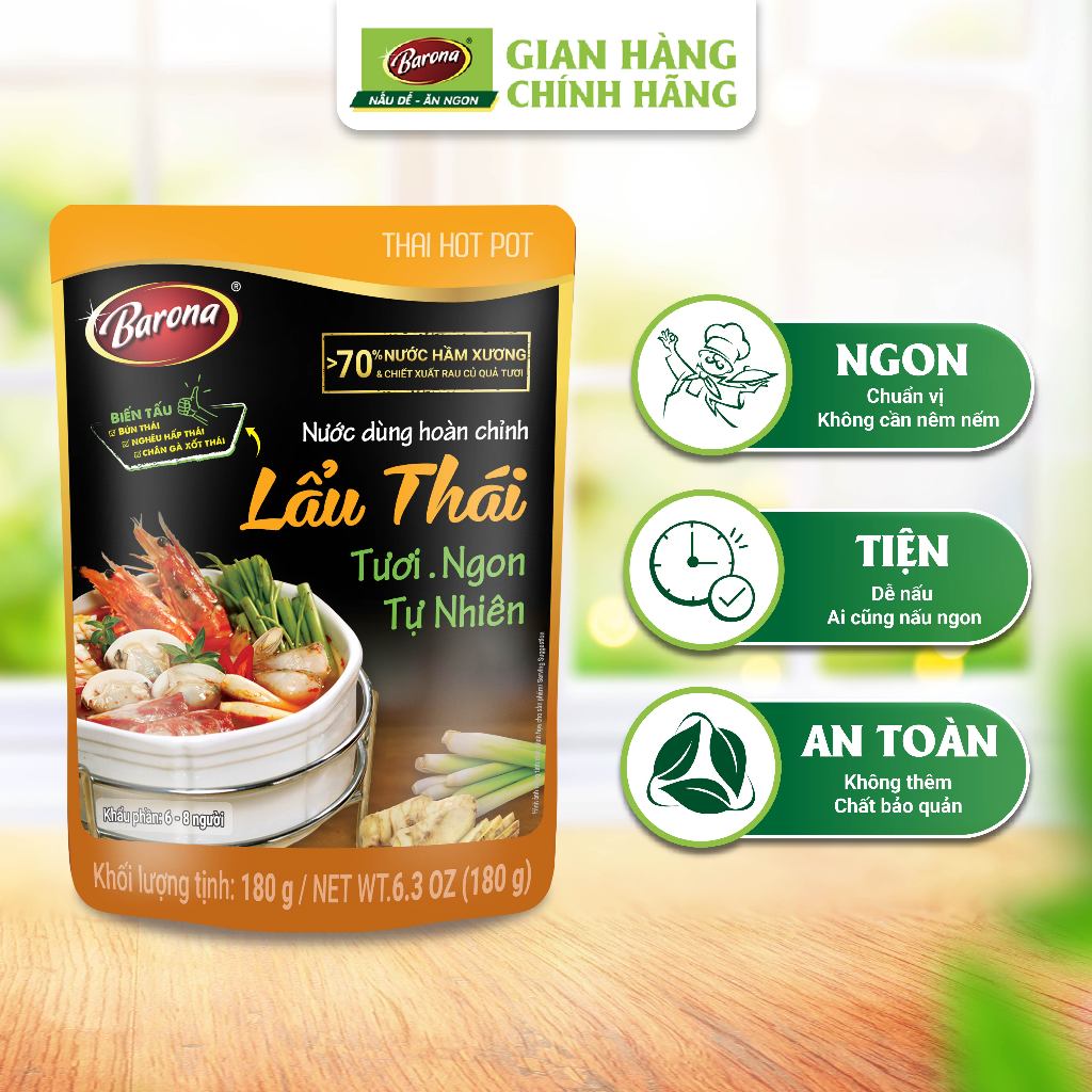 Ảnh Combo 3 Gói Nước Dùng Lẩu Thái Barona 180 tươi ngon chuẩn vị không cần nêm nếm[Tặng 1 Gói Tôm Rang Thịt 80g,HSD:11/2025] 3