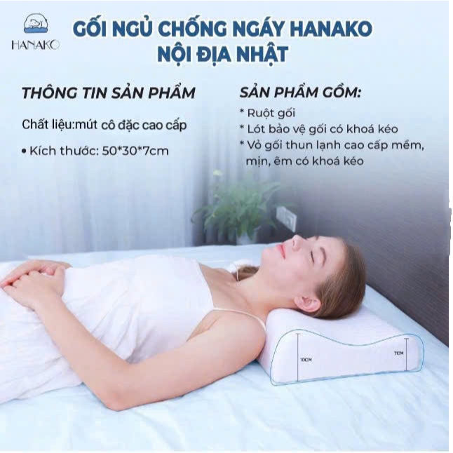 Ảnh Gối ngủ chống đau vai gáy công thái học HANAKO nội địa nhật, chất liệu mút cô đặc cao cấp- Tặng vỏ gối 3