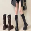 Giày Boots Đế Độn Cao Đến Đầu Gối Chất Da Bình Thường