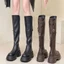 Giày Boots Đế Độn Cao Đến Đầu Gối Chất Da Bình Thường