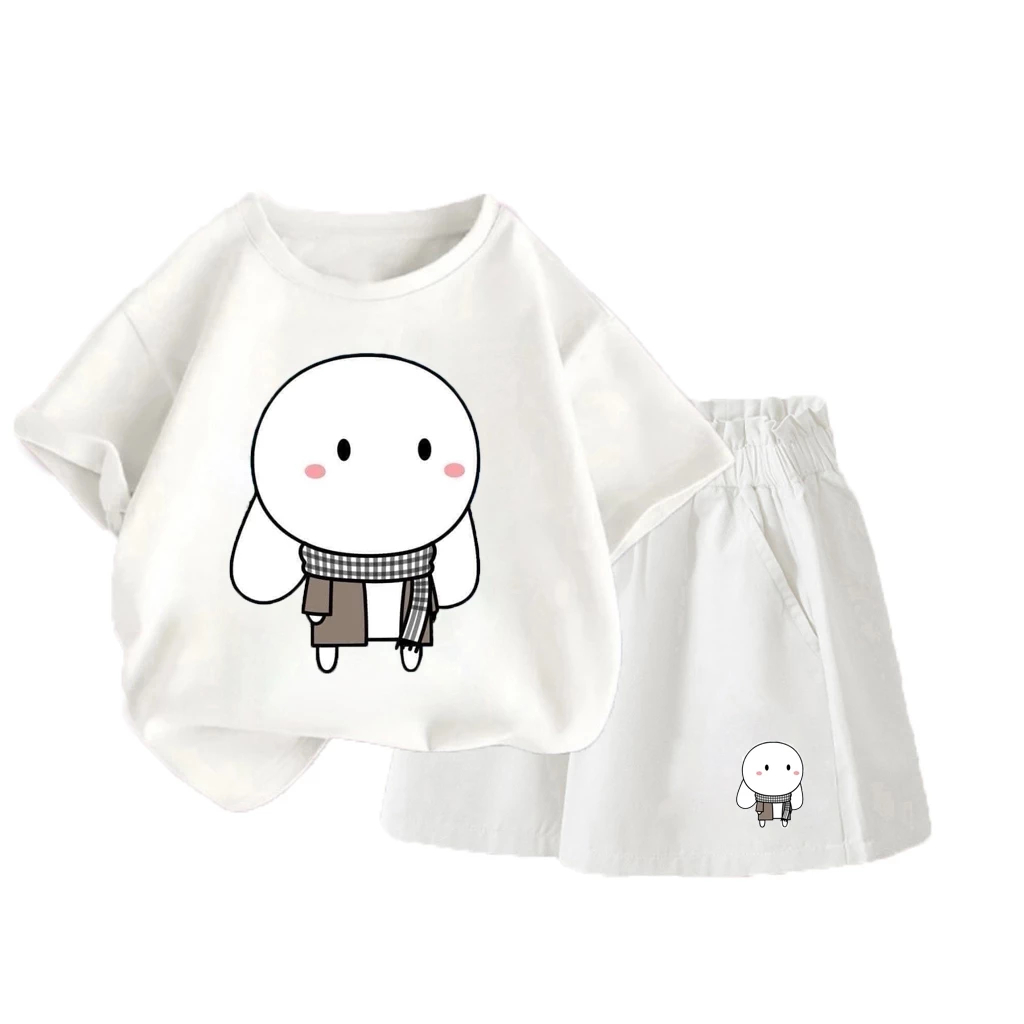 Bộ Quần Áo Trẻ Em Cộc Tay Hình Thỏ Trắng Quàng Khăn Đơn Giản Hot Trend Phù Hợp Mặc Cho Bé Vào Hè