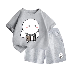 Bộ Quần Áo Trẻ Em Cộc Tay Hình Thỏ Trắng Quàng Khăn Đơn Giản Hot Trend Phù Hợp Mặc Cho Bé Vào Hè