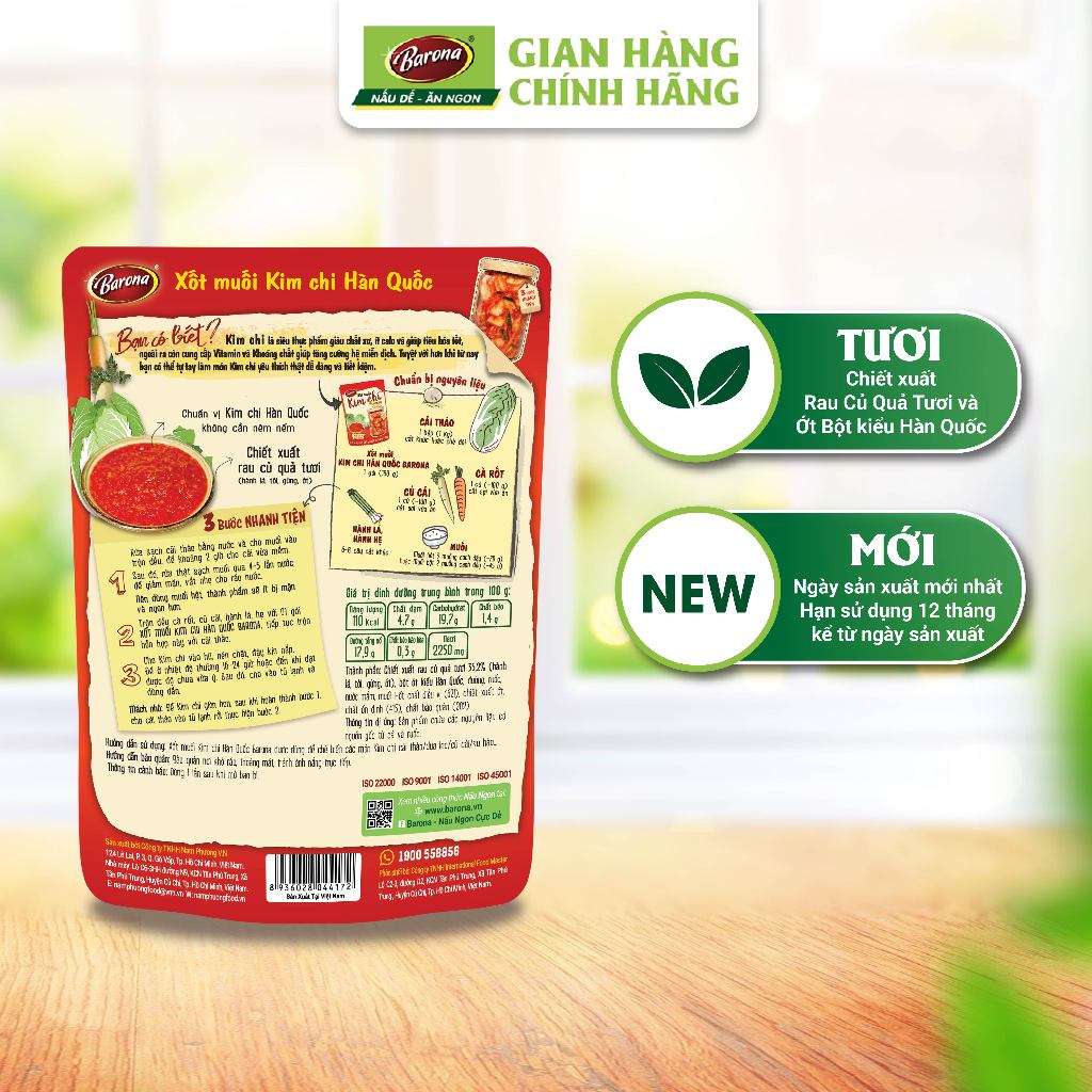 Ảnh Xốt Muối Kim Chi Hàn Quốc Barona 180g, Combo 3 gói Tặng 1 Hũ Thủy Tinh Cao Cấp (1 lít) 3