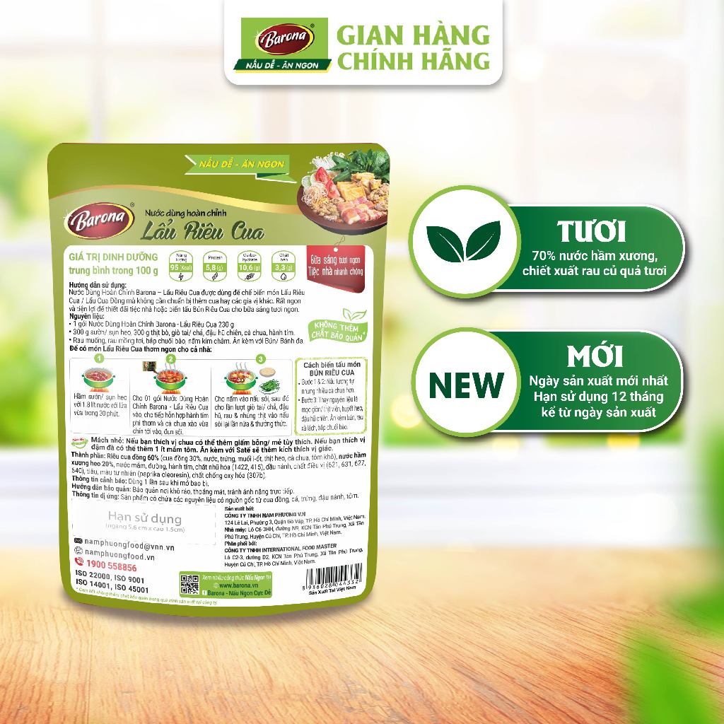 Ảnh Nước Dùng Lẩu Riêu Cua Barona 230g tươi ngon chuẩn vị không cần nêm nếm 2