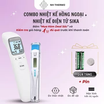 Combo siêu hot nhiệt kế hồng ngoại CK-T1803 và nhiệt kế điện tử SIKA MT-811 NH Thermo đo nhiệt độ cơ thể đa năng kèm pin