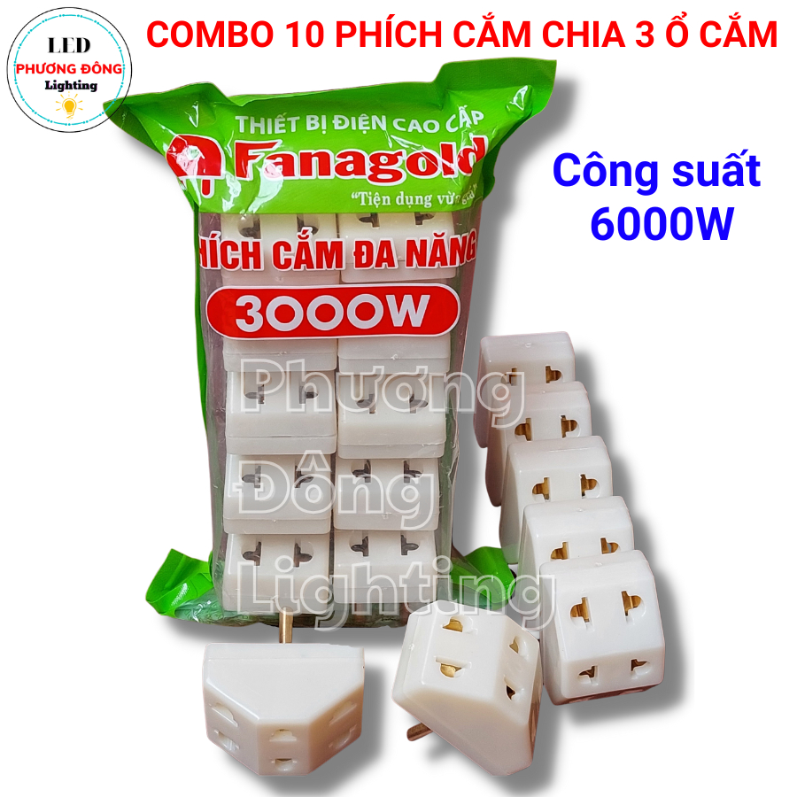 Combo 10 Phích cắm chia 3 ổ cắm 3000W
