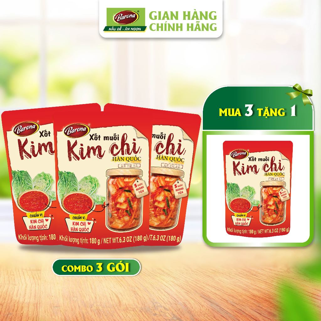 Ảnh Xốt Muối Kim Chi Barona 180g ướp ngon chuẩn vị không cần nêm nếm, Mua 3 tặng 1 gói 1