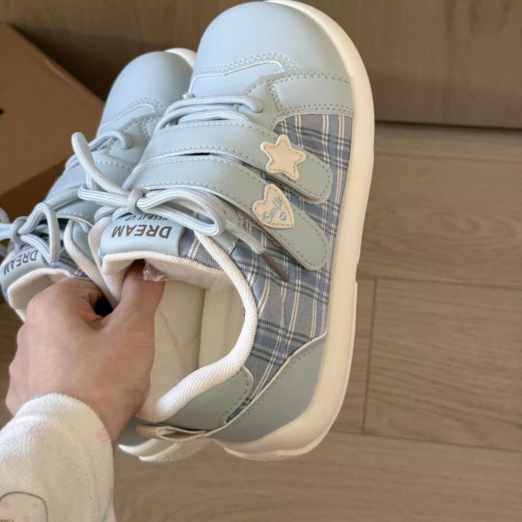 (Sẵn hồng 39) Giày Thể Thao Velcro Mũi Tròn Phong Cách Hàn Quốc Dễ Thương