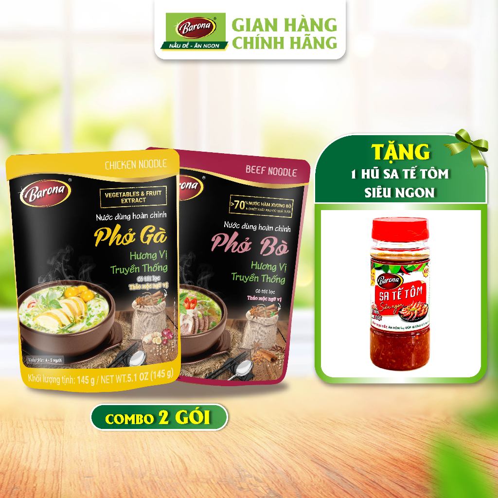Ảnh Combo 1 gói Nước dùng Phở Bò 150g và 1 gói Nước dùng Phở Gà 145g [Tặng 1 hũ Sate Tôm Siêu Ngon 100g] 1