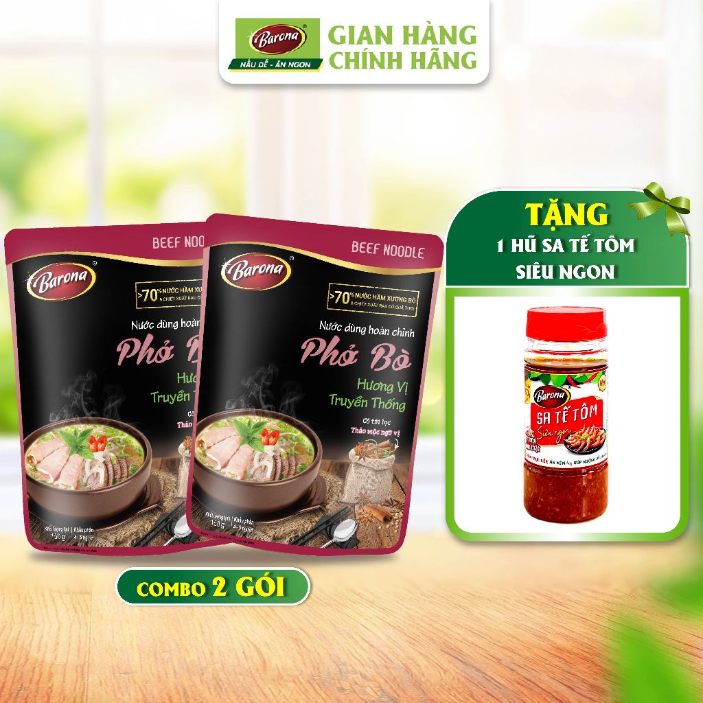 Ảnh Combo 2 Gói Nước dùng Phở Bò Barona 150g [Tặng 1 hũ Sate Tôm Siêu Ngon 100g] 1