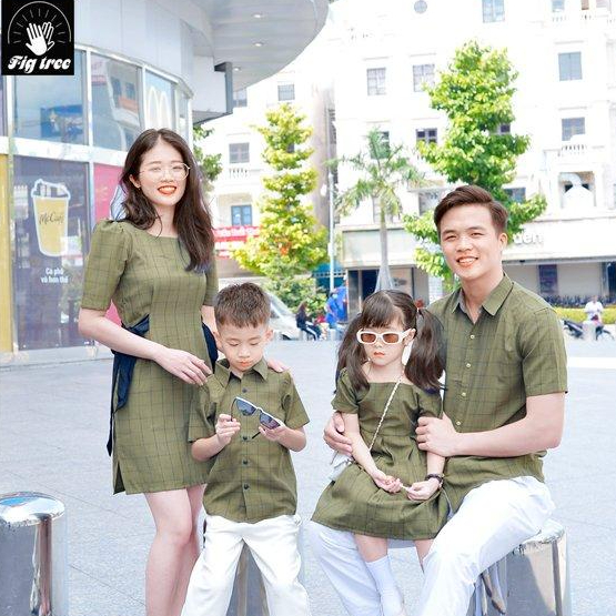 Set Gia Đình Fig Tree Caro Xanh Rêu Đi Chơi, Du Lịch, Đi Tiệc, Chụp Hình Gia Đình Siêu Xinh