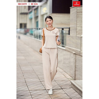 5BCD01 Bộ đồ nữ CARDINA chất liệu cotton kiểu dáng quần dài phối kẻ trẻ trung năng động 5BCD01