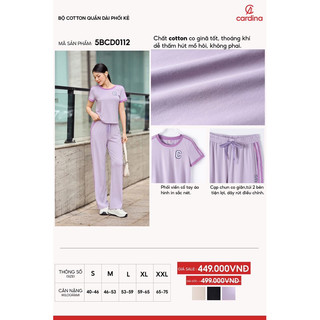 5BCD01 Bộ đồ nữ CARDINA chất liệu cotton kiểu dáng quần dài phối kẻ trẻ trung năng động 5BCD01