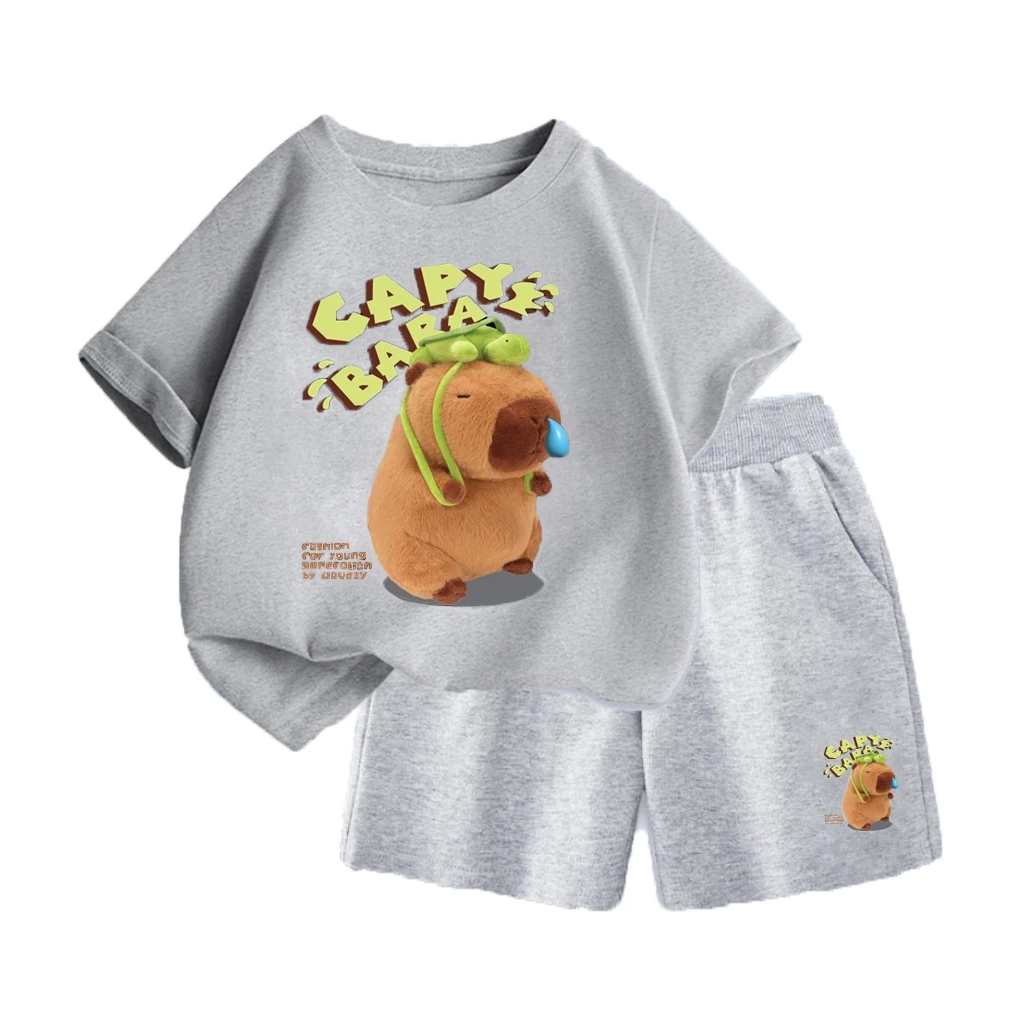Set Bộ Quần Áo Hè Trẻ Em Hình Capy Bara Chảy Nước Mũi Đáng Yêu - Hàn Quốc, Chất Vải Cotton (M 166)
