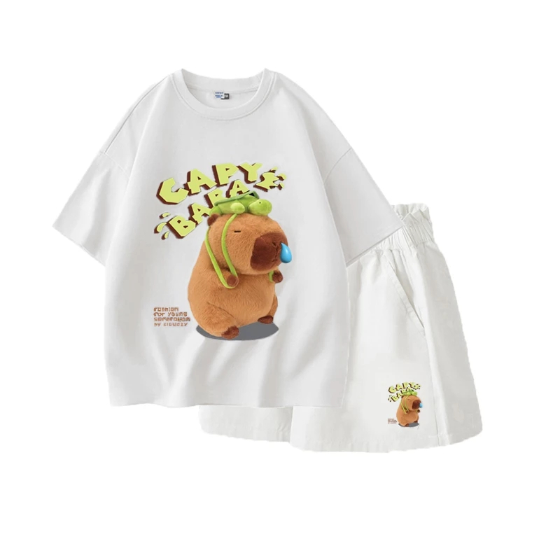 Set Bộ Quần Áo Hè Trẻ Em Hình Capy Bara Chảy Nước Mũi Đáng Yêu - Hàn Quốc, Chất Vải Cotton (M 166)