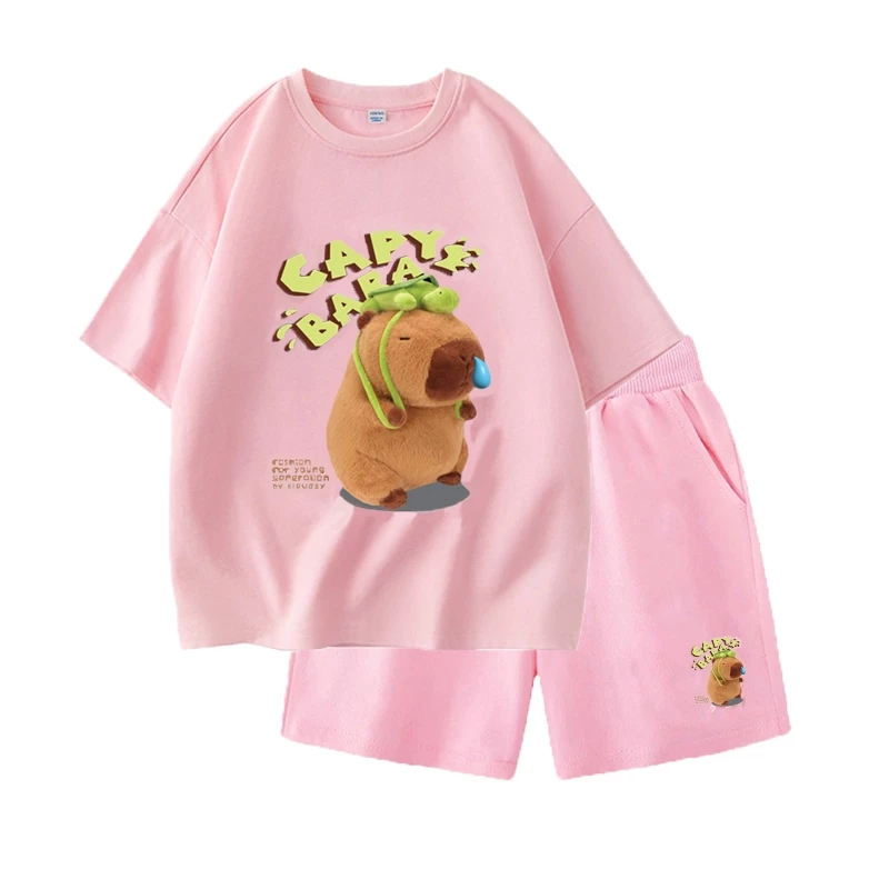 Set Bộ Quần Áo Hè Trẻ Em Hình Capy Bara Chảy Nước Mũi Đáng Yêu - Hàn Quốc, Chất Vải Cotton (M 166)