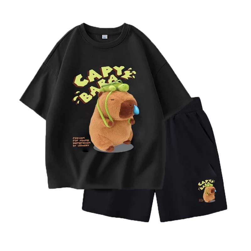 Set Bộ Quần Áo Hè Trẻ Em Hình Capy Bara Chảy Nước Mũi Đáng Yêu - Hàn Quốc, Chất Vải Cotton (M 166)