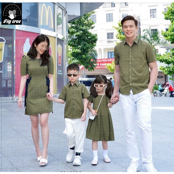 Set Gia Đình Fig Tree Caro Xanh Rêu Đi Chơi, Du Lịch, Đi Tiệc, Chụp Hình Gia Đình Siêu Xinh