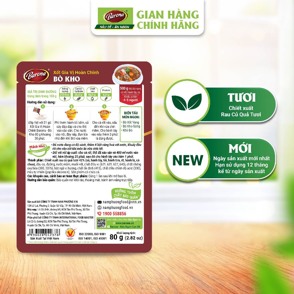 Ảnh Gia Vị Bò Kho Barona 80g ướp ngon chuẩn vị không cần nêm nếm 2