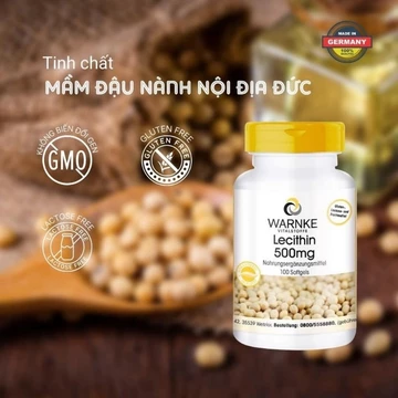 Mầm đậu nành Đức Warnke Vitalstoffe Lecithin 500mg tăng kích thước vòng 1, hỗ trợ làm đẹp da - 100 viên