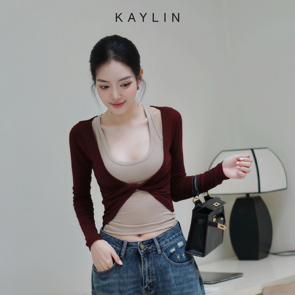 Ảnh Set KAYLIN 2 áo kiểu xoắn eo phối áo ba lỗ chất vải thun co giản phong cách cá tính - N2432 2