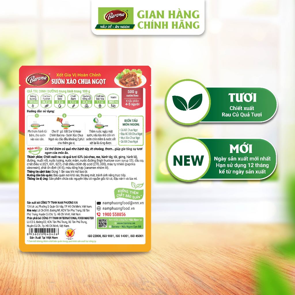 Ảnh Gia Vị Sườn Xào Chua Ngọt Barona 80g ướp ngon chuẩn vị không cần nêm nếm 2