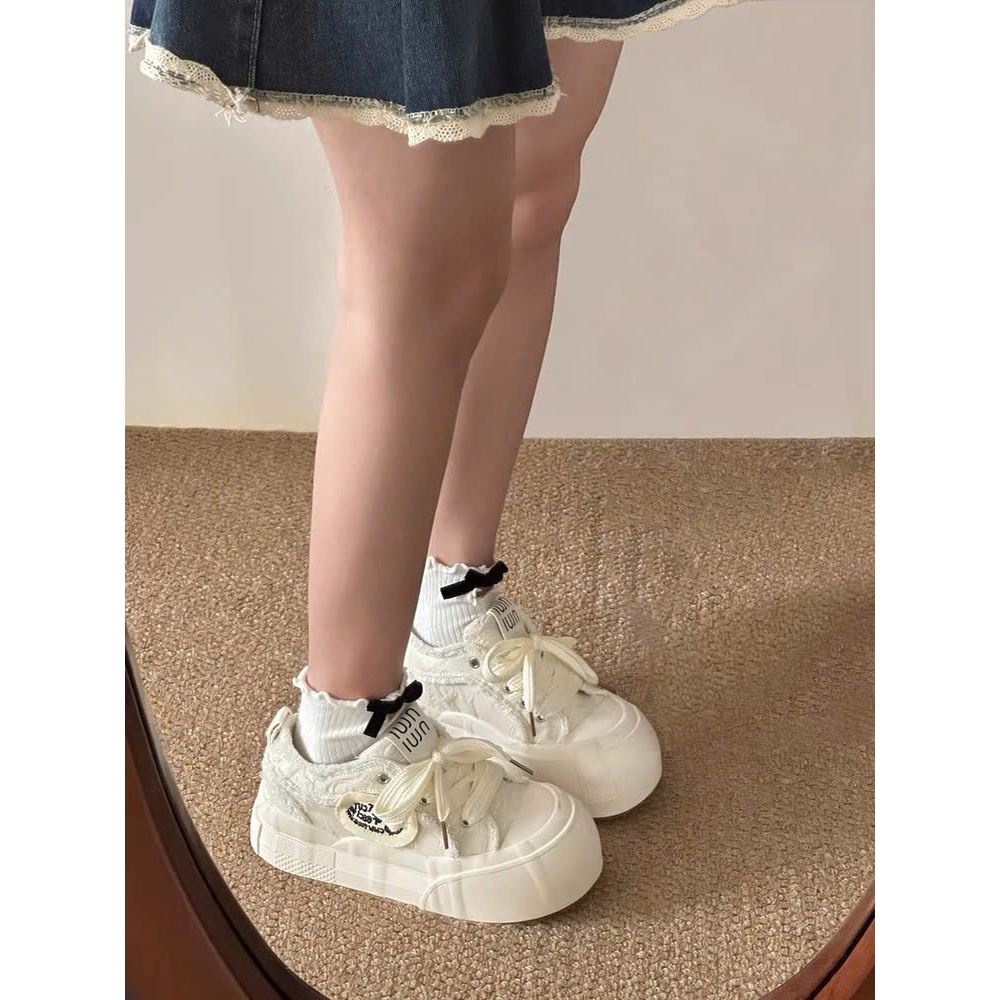 ( Sẵn đen 36) Giày Thể Thao Vải Tua Rua Đế Độn Tăng Chiều Cao Ulzzang