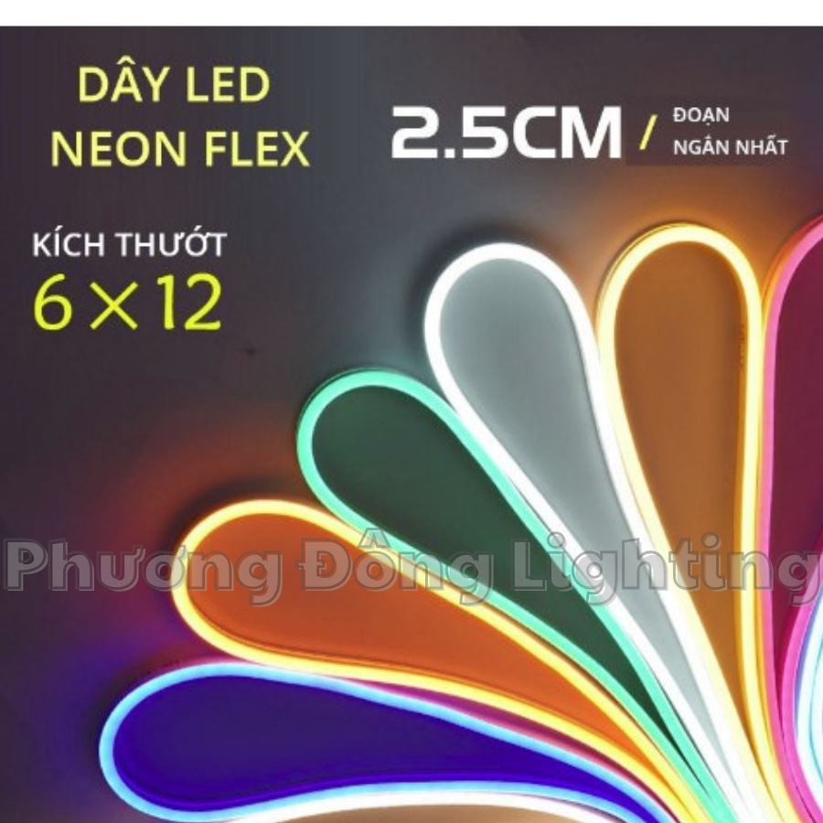 Cuộn 5m Dây đèn led neon flex (6x12)mm DC12V, không thấm nước (chưa bao gồm nguồn)
