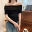 Áo Trễ Vai Tay Ngắn Kiểu Nữ RANSHI Thiết Kế Vạt Bầu Ôm Dáng Sexy Quyến Rũ Chất Gân Dày - RA302