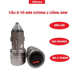 Sạc ô tô, tẩu ô tô Kim cương 40W 2 cổng USB và Type C hỗ trợ sạc nhanh PD và QC 4.0