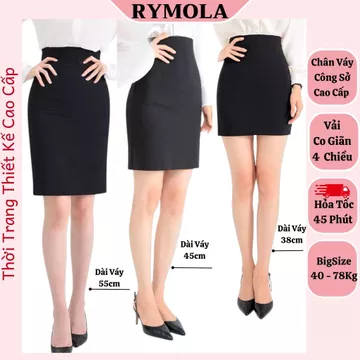 Váy Công Sở Dài Có Túi Rymola, Chân Váy Đen, Váy Bút Chì Ngắn Ôm Body, Cạp Cao, Xẻ Sau Chất Liệu Umi Co Giãn 4 Chiều