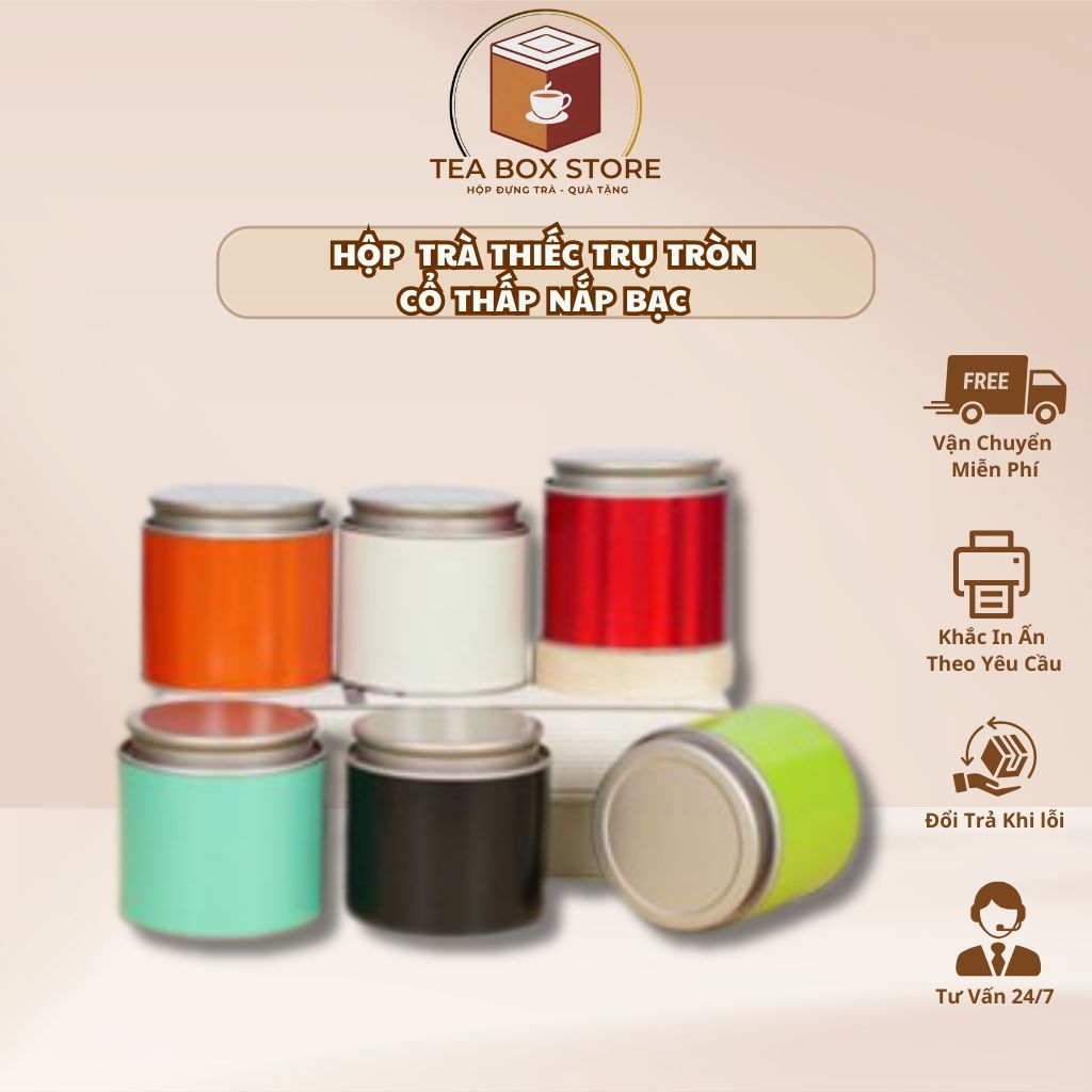 Hộp đựng trà thiếc trụ tròn cổ thấp nắp bạc - TEA BOX | Shopee Việt Nam
