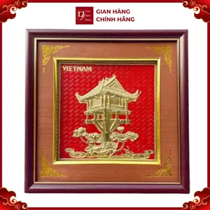 Tranh Đồng Chùa Một Cột - Đồng Đỏ , Giả Cổ ( 26x26cm ) - Cửu Diệu Thiên - MC002