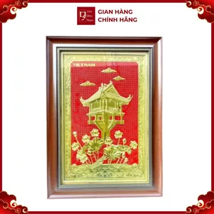 Tranh Đồng Chùa Một Cột - Đồng Đỏ , Giả Cổ ( 40x55cm ) - Cửu Diệu Thiên - MC005