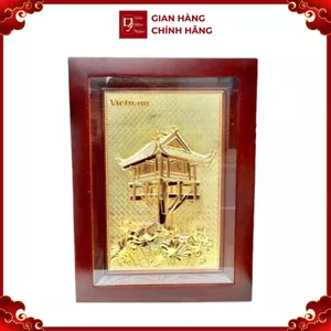 Tranh Đồng Chùa Một Cột - Đồng Đỏ , Giả Cổ , Mạ Vàng 24K ( 28x38cm ) - Cửu Diệu Thiên - MC007