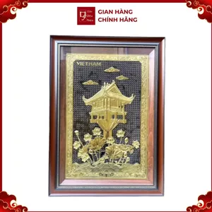 Tranh Đồng Chùa Một Cột - Đồng Đỏ , Giả Cổ ( 50x70cm ) - Cửu Diệu Thiên - MC0014
