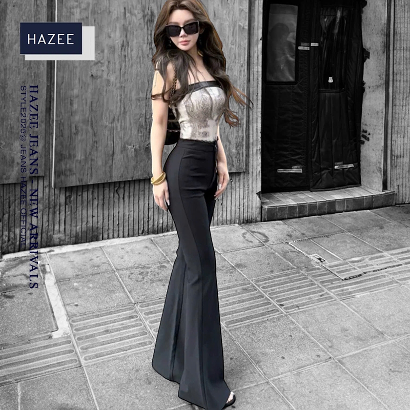 Quần ống loe HAZEE lưng cạp cao 1 cúc vải tuyết mưa không nhăn xù nữ dài suông loe culottes