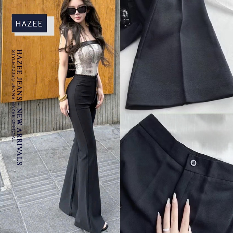 Quần ống loe HAZEE lưng cạp cao 1 cúc vải tuyết mưa không nhăn xù nữ dài suông loe culottes