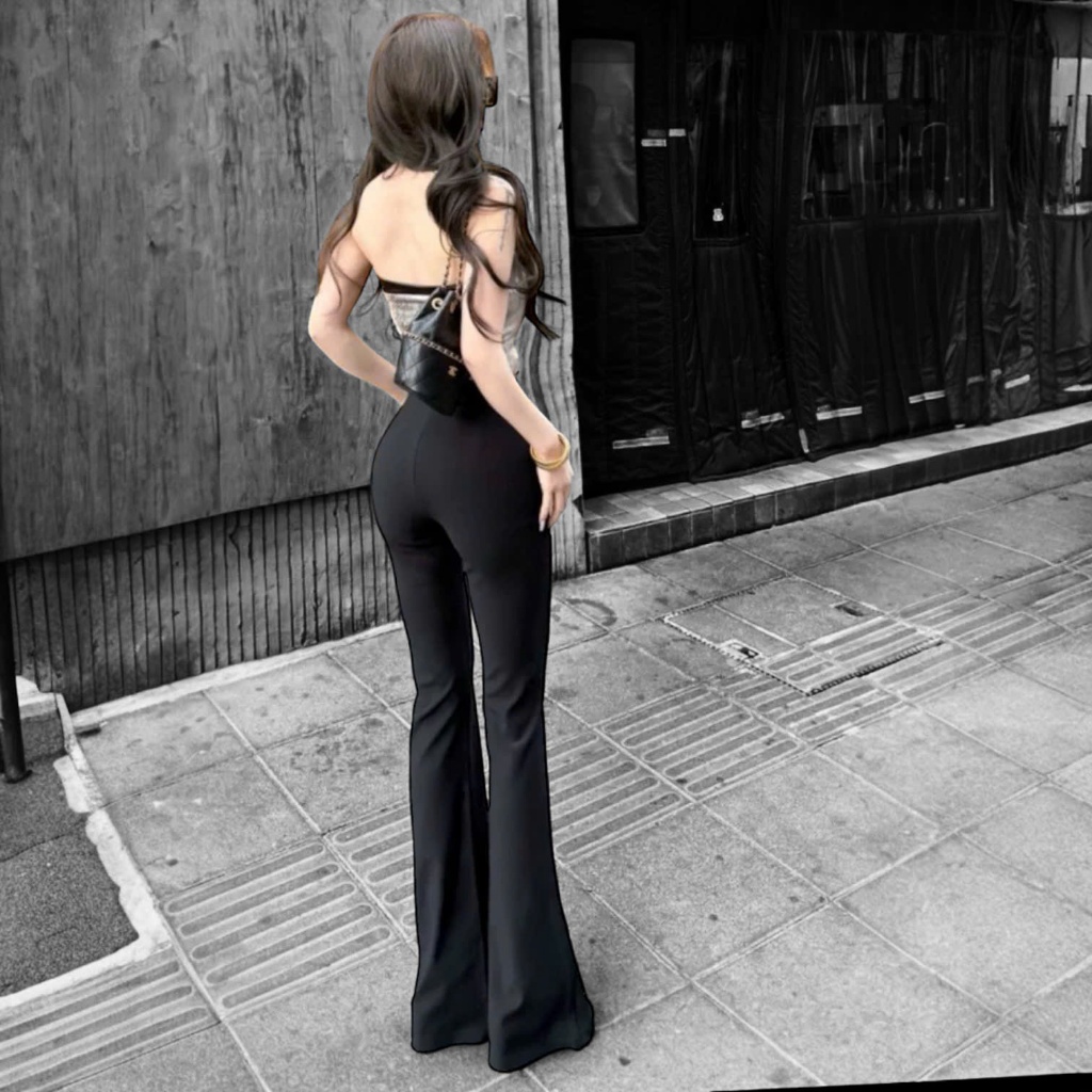 Quần ống loe HAZEE lưng cạp cao 1 cúc vải tuyết mưa không nhăn xù nữ dài suông loe culottes