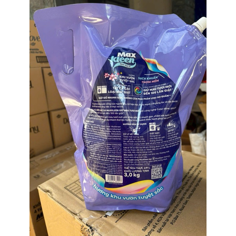 [Mới] Túi Nước Giặt Xả MaxKleen Giữ Màu Tươi Mới Hương Khu Vườn Tuyệt Sắc 3kg/Túi