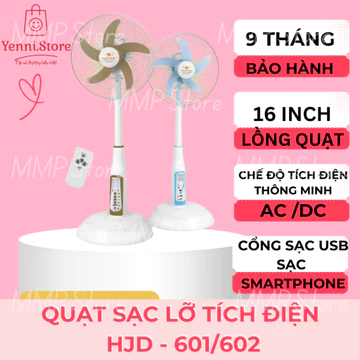 [Có sẵn] Quạt Đứng Sạc Tích Điện AC/DC HONJIANDA HJD FL 601/FL602 - Có Đèn Led Và Usb