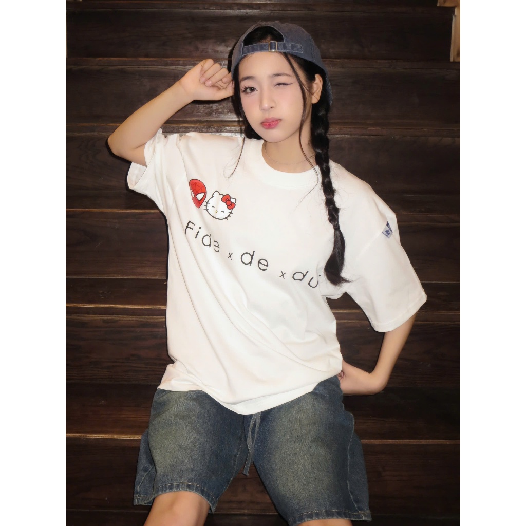 Ảnh Áo thun FIDE Hello Kitty phông unisex form rộng local brand nam nữ cổ tròn oversize - AT161 3