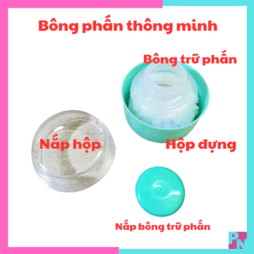 Bông phấn cho bé kèm hộp đựng phấn rôm bông dặm phấn sử dụng thoa phấn cho bé hộp bông phấn thông minh