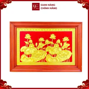 Tranh Đồng Hoa Sen , Mạ Vàng 24k ( 61x88cm ) - Cửu Diệu Thiên - SH025