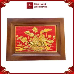 Tranh Đồng Hoa Sen , Mạ Vàng 24k ( 28x38cm ) - Cửu Diệu Thiên - SH026