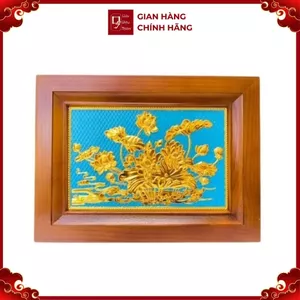 Tranh Đồng Hoa Sen , Mạ Vàng 24k ( 28x38cm ) - Cửu Diệu Thiên - SH027