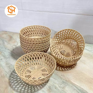 Rổ nhựa tròn giả mây Việt Nhật - Rổ đựng rau sống quán ăn màu vàng chất liệu nhựa PP Cam Homeware
