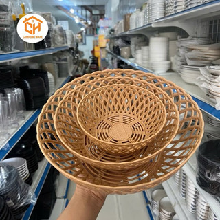 Rổ nhựa tròn giả mây Việt Nhật - Rổ đựng rau sống quán ăn màu vàng chất liệu nhựa PP Cam Homeware