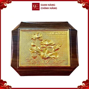 Tranh Đồng Hoa Sen , Mạ Vàng 24k ( 20x25cm ) - Cửu Diệu Thiên - SH031