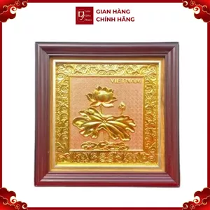 Tranh Đồng Hoa Sen , Mạ Vàng 24K ( 26x26cm ) - Cửu Diệu Thiên - SH043